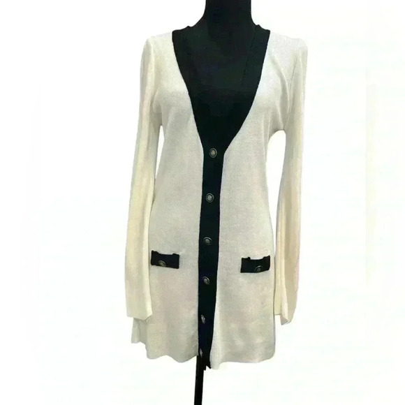 bomi by bomi Sweaters - BOMI BY BOMI Cream & Black Long Cardigan Size Small